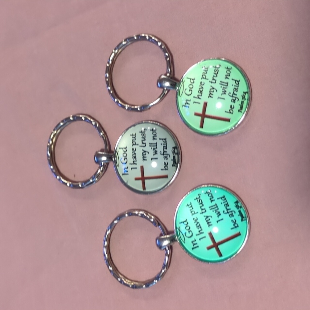 Set 3 Trust God Psalm 56:4 Different Color 1" round keychains